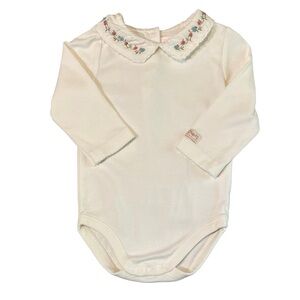 Janie and Jack Glistening Gems Cream Bpdysuit with Floral Collar 6-12 months